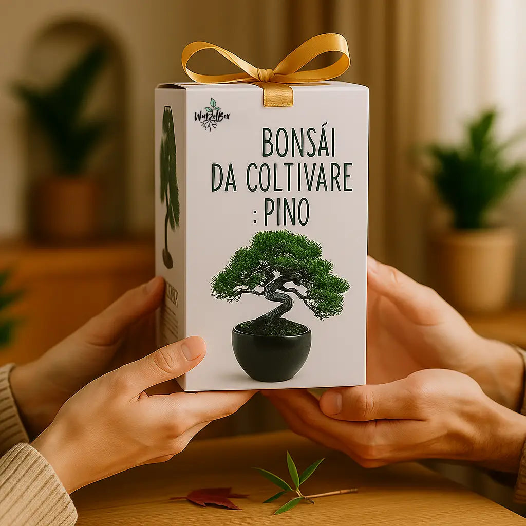 Bonsai Starter Set Kiefer als Geschenk – Bonsai Anzuchtset von Wurzelbox, dekorativ verpackt mit Schleife